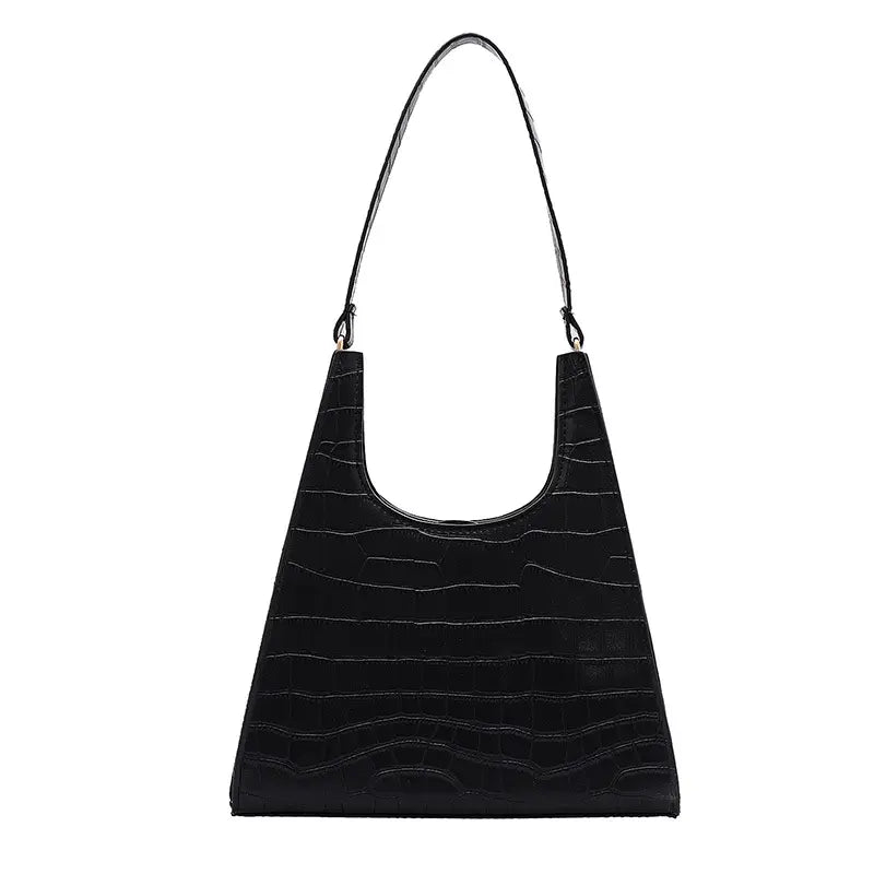 Elegant "SHEBAD" Black Trapezoid Hobo Purse - PU Material with Alligator Pattern - Shop Blue Orchid Boutique