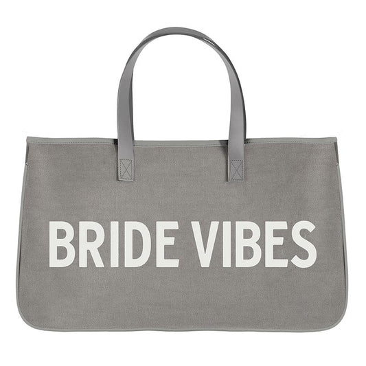 BRIDE VIBES Canvas Tote - Grey - 100% Cotton Canvas with Genuine Leather Handles - Perfect Getaway Bag - Shop Blue Orchid Boutique