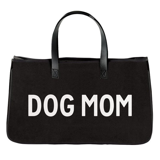 DOG MOM Canvas Tote - Black, White - Canvas with Genuine Leather Handles and Waterproof Lining - Inside Pocket - Perfect Gift - Shop Blue Orchid Boutique