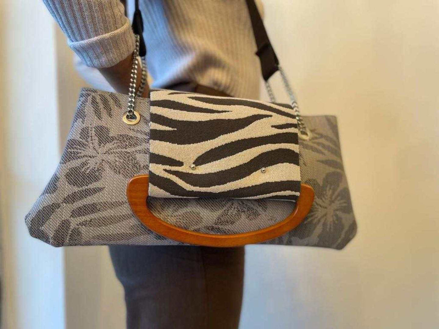 Zebra and Flower Print Handbag