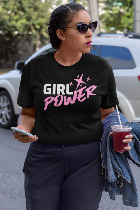 Girl Power Stars T-Shirt - Soft 100% Airlume Combed Cotton, Light Fabric, Retail Fit, Tear-Away Label, True to Size - Shop Blue Orchid Boutique