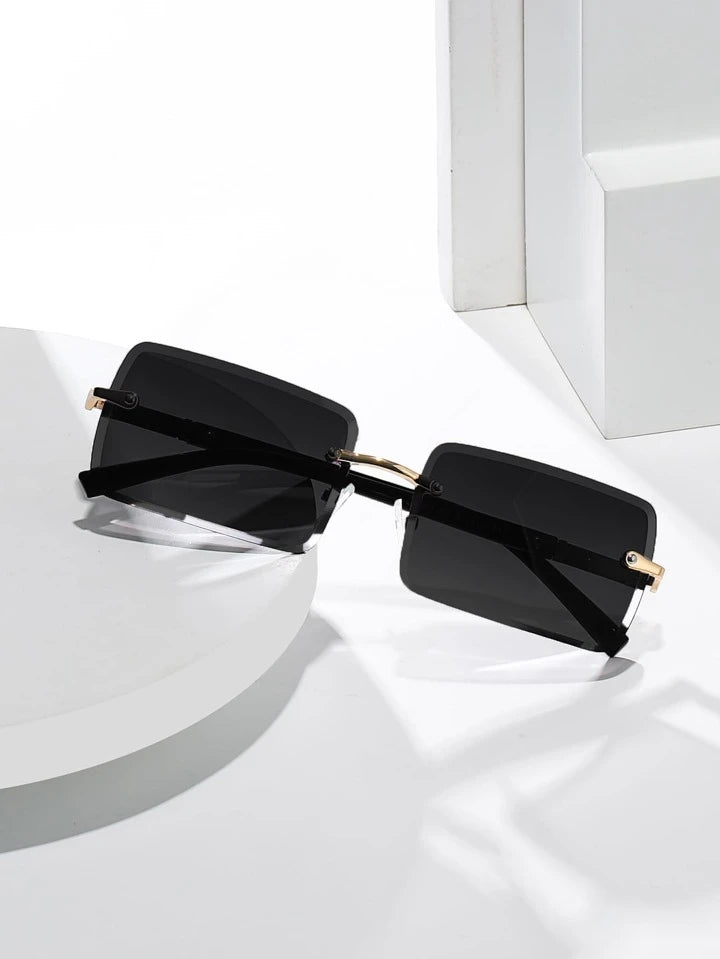 Chic "SHEBAD" Square Frame Fashion Glasses - Black Lenses, Rimless Design - Shop Blue Orchid Boutique