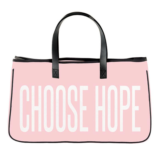 CHOOSE HOPE Canvas Tote - Colorful Design - Cotton Canvas with Waterproof Lining and Leather Accents - Size: 20" W x 11" H x 6" Gusset - Shop Blue Orchid Boutique