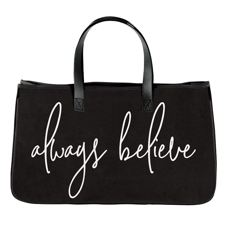 Always Believe Colorful Canvas Tote - 20" x 11" x 6" - Cotton Canvas, Waterproof Lining, Leather Accents - Shop Blue Orchid Boutique