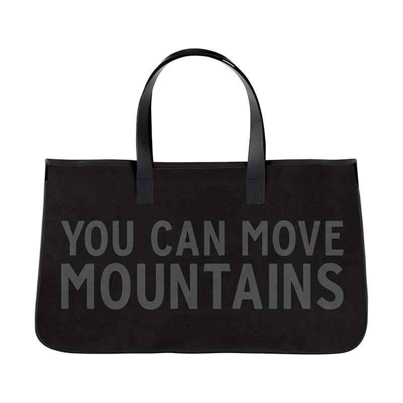 YOU CAN MOVE MOUNTAINS Canvas Tote - Modern Black Design - Genuine Leather Handles - Heavyweight Canvas - Inside Pocket - Waterproof Lining - 20"W x 11"H x 6"D - Shop Blue Orchid Boutique