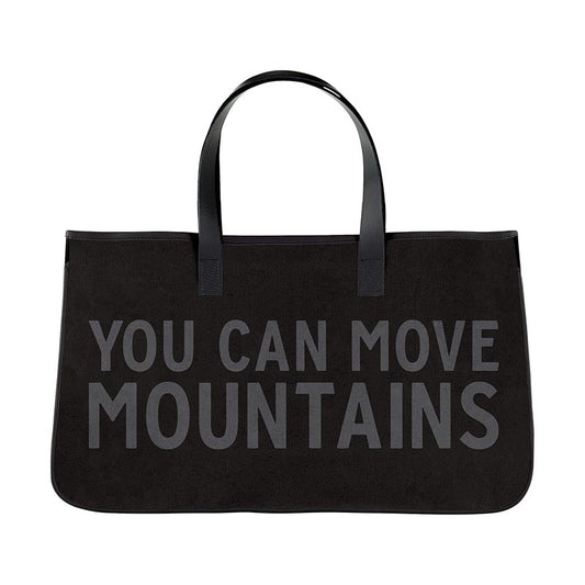 YOU CAN MOVE MOUNTAINS Canvas Tote - Modern Black Design - Genuine Leather Handles - Heavyweight Canvas - Inside Pocket - Waterproof Lining - 20"W x 11"H x 6"D - Shop Blue Orchid Boutique