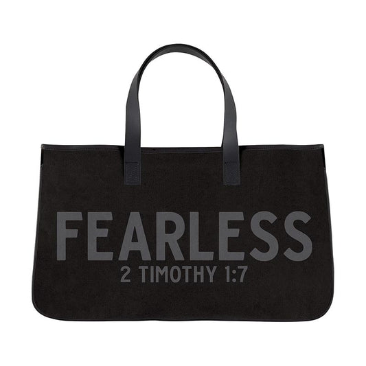 FEARLESS Canvas Tote - Black - Canvas with PU Lining and Leather Handles - Size: 20"W x 11"H x 6"D - Pocket: 9"W x 7.5"H - Shop Blue Orchid Boutique