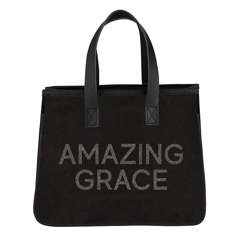 Amazing Grace Mini Canvas Tote - 20" x 11" x 6" - Canvas with Leather Handles - Shop Blue Orchid Boutique