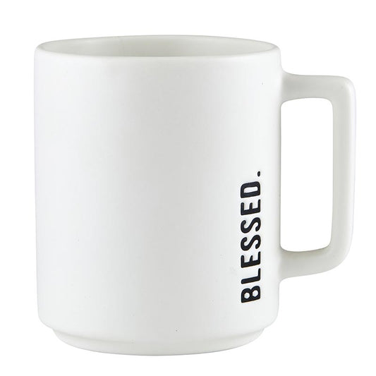 BLESSED Mug - White Ceramic - Size: 4.25"H, 15 oz - Dishwasher and Microwave Safe - Shop Blue Orchid Boutique
