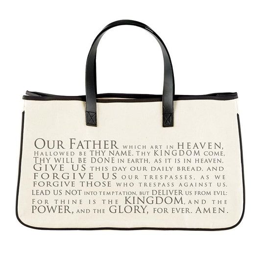 Durable Canvas Tote from THE OUR FATHER Collection - Canvas Material with Waterproof Lining and Leather - 20" W x 11" H, 6" Gusset - Shop Blue Orchid Boutique