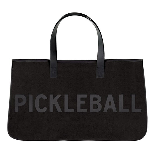 PICKLEBALL Canvas Tote - Modern Black Design - Genuine Leather Handles - Waterproof Lining - Shop Blue Orchid Boutique