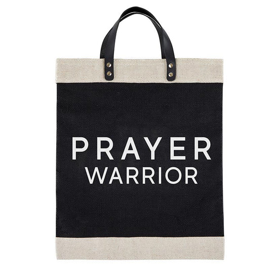 PRAYER WARRIOR Canvas Tote - Fun and Colorful Design - Durable Cotton Canvas - Waterproof Lining - Leather Handles - 20" W x 11" H x 6" Gusset - Shop Blue Orchid Boutique