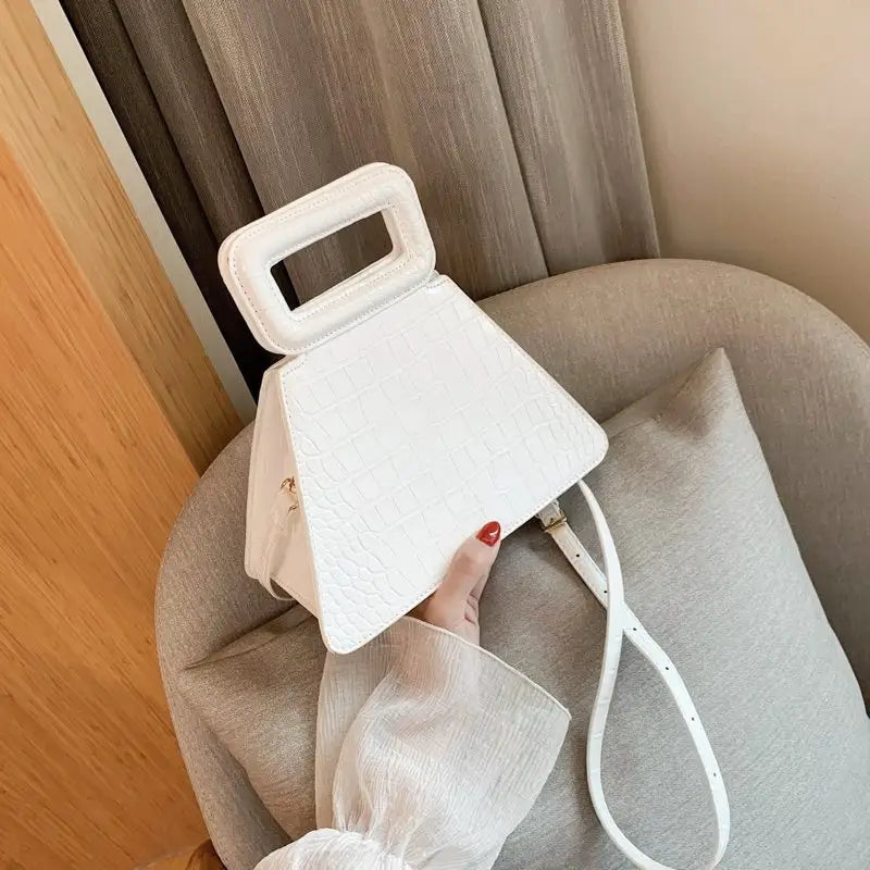 Stylish "SHEBAD" Triangle Handle Handbag in White - Women's Triangle Shape Top-Handle Handbags - Shop Blue Orchid Boutique