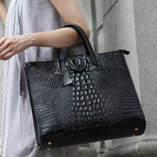 Chic "SHEBAD" Vintage Black Genuine Leather Shoulder Bag with Crocodile Pattern - Women's Fashion Handbag - Shop Blue Orchid Boutique
