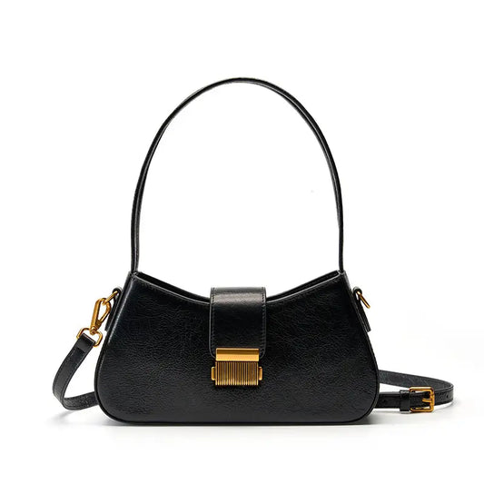 Stylish SHEBAD Genuine Leather Handbag with Gold Latch - Black and Gold - Shop Blue Orchid Boutique