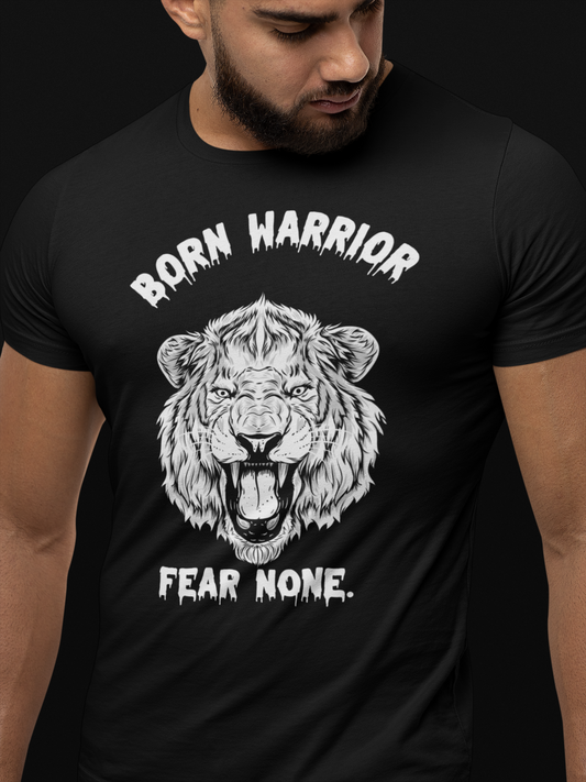 Born Warrior T-shirt - Black & White - 100% Airlume Combed Cotton, Light Fabric, Retail Fit, Tear-Away Label, True to Size - Shop Blue Orchid Boutique