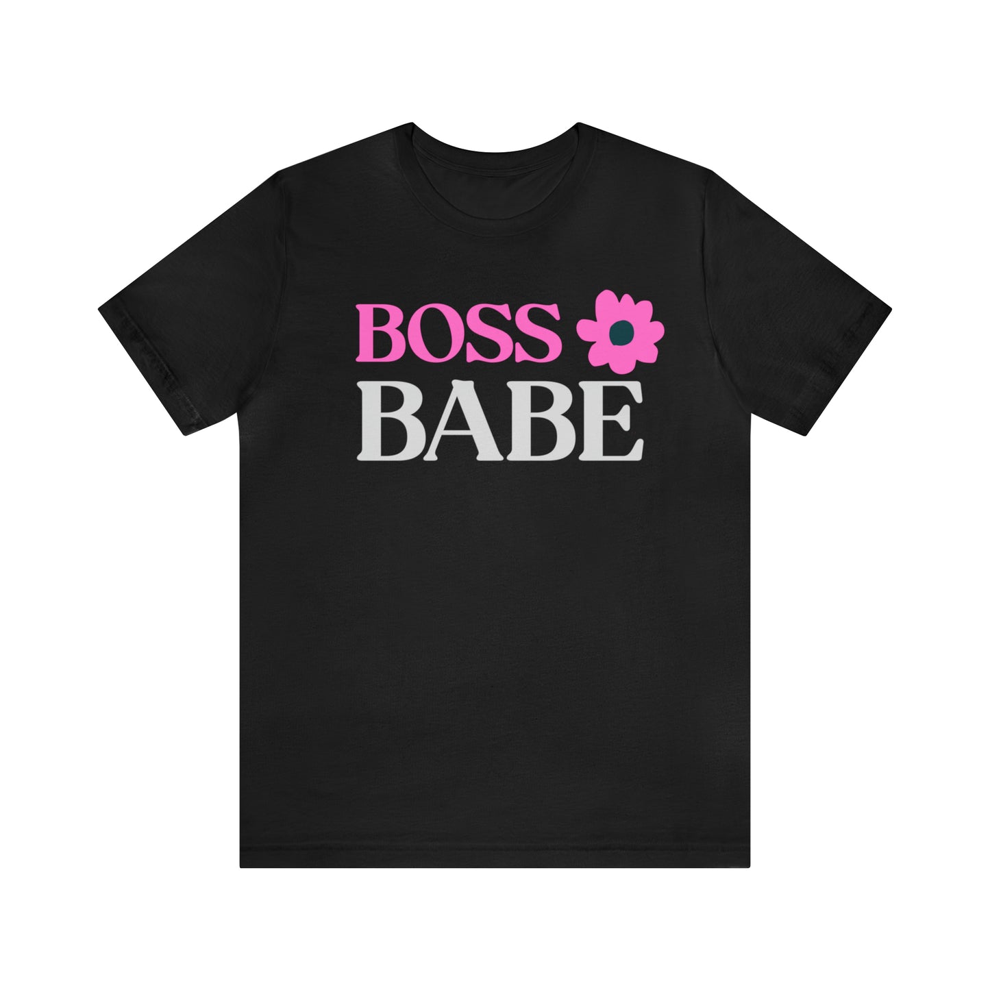 BOSSBABE T-shirt - Black, Pink, and Grey - 100% Airlume Combed Cotton, Light Fabric, Retail Fit, Tear-Away Label, True to Size - Shop Blue Orchid Boutique