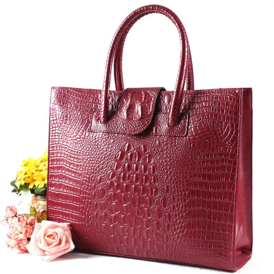 "SHEBAD" Vintage Red Genuine Leather Crocodile Pattern Women's Shoulder Bag - Shop Blue Orchid Boutique