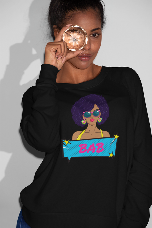 BAB Sweatshirt - 8 oz. Cotton/Polyester Fleece, Retail Fit, Unisex Sizing, Ribbed Cuffs/Waistband, Pouch Pocket, Side Seams - Shop Blue Orchid Boutique